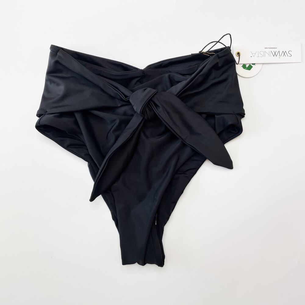 NWT Swiminista Black Ruched High Tie Waist Classy Bikini Bottom XS